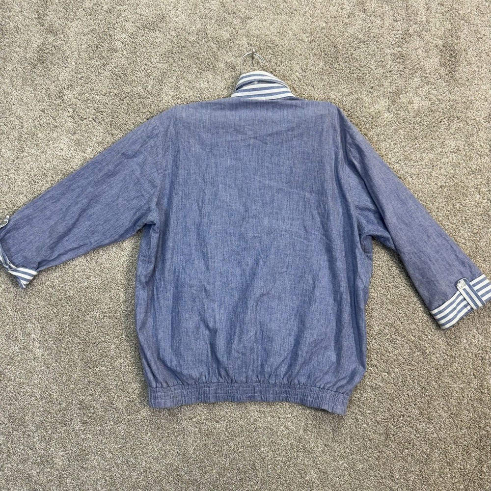 Orvis Men's Size Medium Blue Chambray Pullover Shirt Collared Striped Trim - Picture 2 of 7